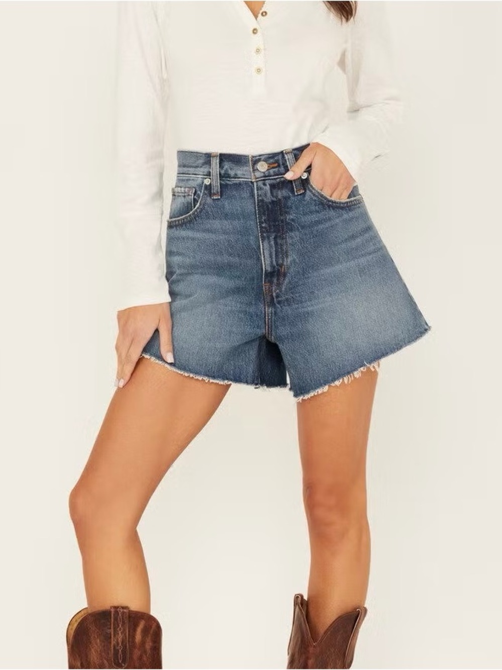 LEVI'S WOMEN'S MEDIUM WASH CALL IT A GOOD DAY HIGH WAISTED MOM SHORTS